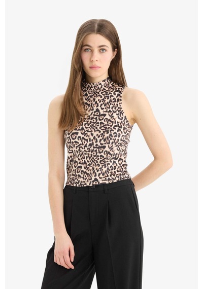 DeFacto Slim Fit Dar Kesim Leopar Desenli Yarım Balıkçı Yaka Atlet D5542AX25SPBN287