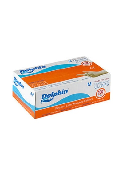 Dolphin Pudrasız Beyaz Lateks Eldiven Pudrasız M 100'lü