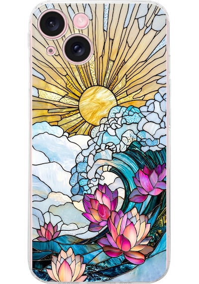 Printify Apple Uyumlu iPhone 15 Plus İle  Vitray Okyanus Sabahı Tasarımlı Şeffaf Silikon Kılıf Şeffaf