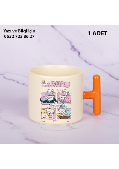 Labubu Kaliteli Porselen İsim Yazılabilir Premium Hediyelik T Baskılı Kupa Bardak Doğum Günühediyesi Turuncu