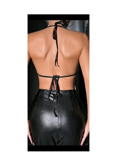 Moda2050 Kopya - Kopya - Siyah Taşlı Askılı Crop Büstiyer Siyah Siyah
