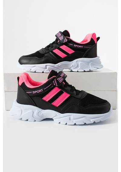 Adımist Çocuk Ortopedik Cırtlı Hafif Unisex Sneaker Spor Ayakkabı Maf Cırtlı Siyah - Fuşya