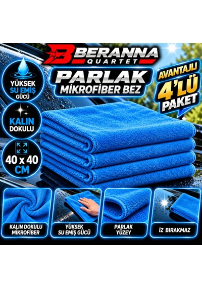 Oto Kurulama Bezi 40x40 Microfiber Kalın Dokulu Mavi Avantajlı Paket