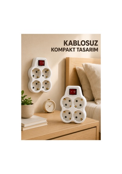 2 Li Set 4 Lü Priz Çoklayıcı Açma Kapama Anahtarlı Direkt Prize Takılan Adaptör Renk 1 - 10 M