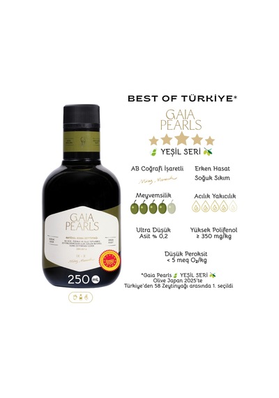 Gaia Pearls İkili Gurme Set 250 Ml X2 Avrupa Birliği Coğrafi İşaretli Milas Memecik Erken Hasat Soğuk Sıkım Zeytinyağı