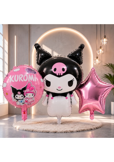 Vıp Yüksek Kalite 15 Adet Kuromi Folyo Balon Full Set Doğum Günü Kuromi Konsept Balon Kuromi Balonu Renkli