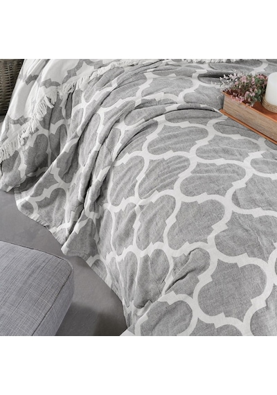 Damask Design Çift Taraflı Jakarlı Keten Pamuk Dokuma Battal Boy( Antrasit-240X260 Cm Antrasit