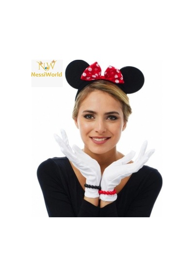 Mey İthalat Kırmızı Fiyonklu Minnie Mouse Tacı Ve Beyaz Eldiven Seti Diğer