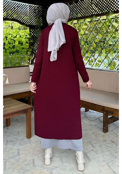 Rabia Şamlı Sinem Çelik Örme Triko Hırka Bordo Çok Renkli