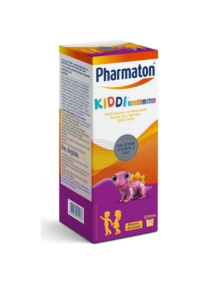 Pharmaton Kiddi Growth Kalsiyum Vitamin D İyot İçeren Takviye Edici Gıda Meyve Aromalı Şurup 200 Ml