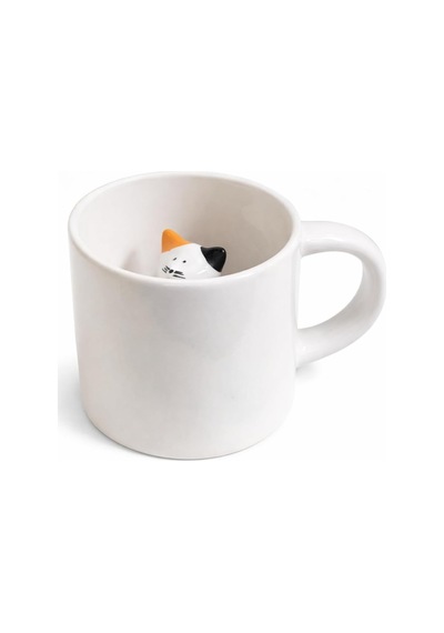 Lexroo Sürpriz Kedi Figürlü Seramik Kahve Kupası - Gizli Tasarım Mug Bardak Çok Renkli