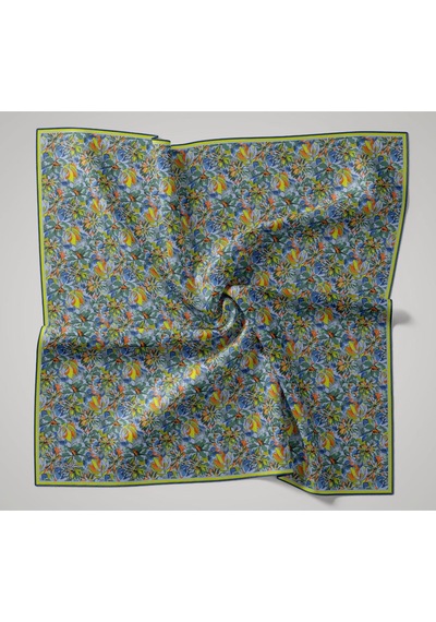 Silk Home Twill İpek Eşarp 11477-27 Mavi Gri, Fosfor Sarı, Soft Turuncu