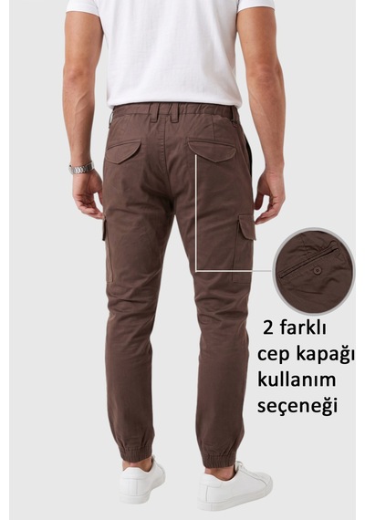 Deepsea Erkek Slim Fit Likralı Kahve Kargo Jogger Pantolon İpli Bel Lastikli Paça 1601569