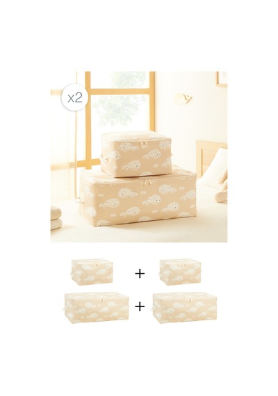 Ocean Home Textile 4'lü Çocuk Odası Sevimli Balina Hurç Set 2 Adet 30 X 22 X 18 / 2 Adet 52 X 28 X 21 Cm Bej
