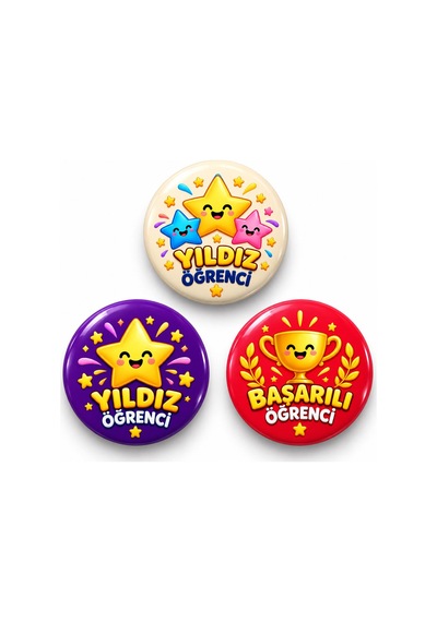 Yıldız Öğrenci Ve Başarı Kupası - 3 Lü 58mm Rozet Seti Çok Renkli