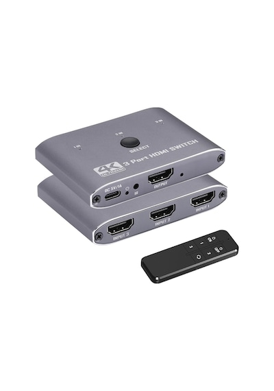 Gplus 4K321M 3 Port HDMI 2.0 4K 60Hz HDR HDCP 2.2 EDID CEC Metal Switch