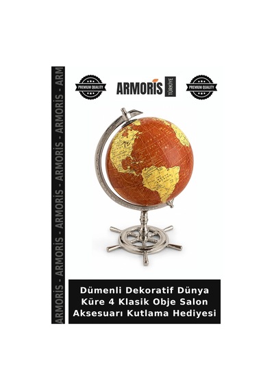 Dümenli Dekoratif Dünya Küre 4 Klasik Obje Salon Aksesuarı Kutlama Hediyesi Çok Renkli