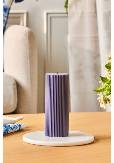 Karaca Striped Tırtıklı Sütun Mum 15 cm Antrasit