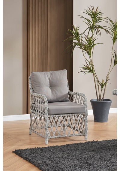 Roma Rattan Bahçe Balkon Takımı 2+1+1 Cam Masalı Gri
