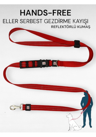 Caramelos Hands-free Eller Serbest Gezdirme Kayışı- Köpek Gezdirme Kayışı - Eller Serbest- Köpek Gezdirme İpi Kırmızı