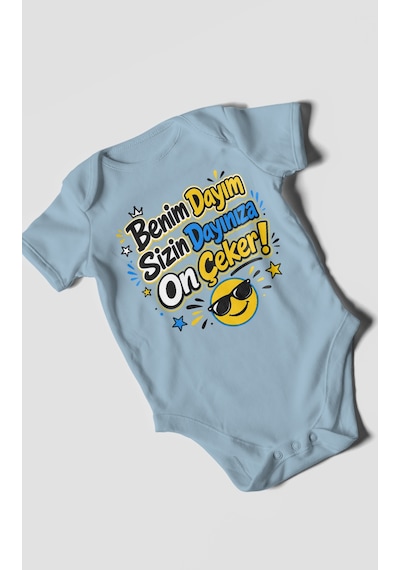 Morivokids Benim Dayım Sizin Dayınıza On Çeker Kısa Kollu Bebek Body %100 Pamuk Bebe Mavisi