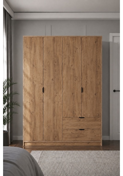 Arden 4 Kapaklı 2 Çekmeceli Gardırop/dolap 128x182x44 Cm Atlas Çam Modern Tasarım Kahverengi Arden 4 Kapaklı 2 Çekmeceli Gardırop/dolap 128x182x44 Cm Atlas Çam Modern Tasarım Kahverengi