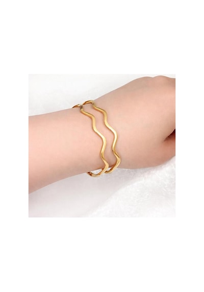 Çelik 2 Li Zigzag Ajda Gold Bilezik Gümüş + Altın