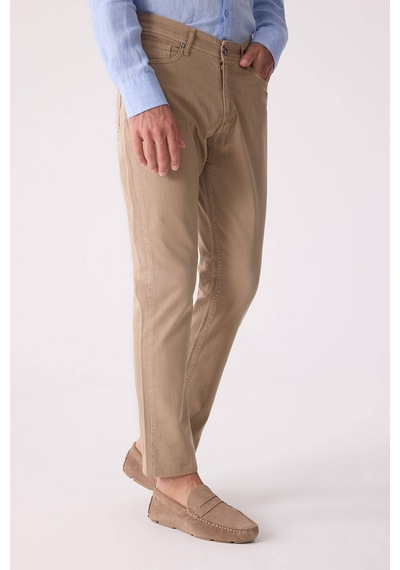 Erkek Bej Slim Fit Üst Cep Kanvas Pantolon