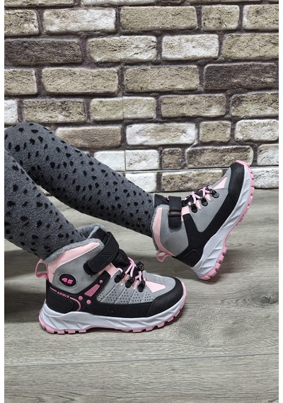Rahat İçi Kürklü Outdoor Spor Bağcıklı Cırtlı Çocuk Botu Pembe