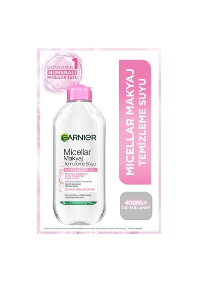 Garnier Micellar Makyaj Temizleme Suyu 400ml, 24 Saat Nemlendirme, Hassas Ciltler İçin