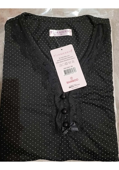 Pijamerry Kadın Bambu Baharlık Dantel Yaka Uzun Kol İnce Pijama Takımı 5212s - 1 Adet Siyah Pijamerry Kadın Bambu Baharlık Dantel Yaka Uzun Kol İnce Pijama Takımı 5212s - 1 Adet Siyah