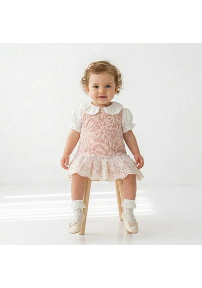 Ministok Maysa Dantelli Kısa Kollu Blüz Jile Kız Bebek Takım Pembe
