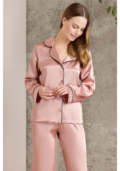Pierre Cardin Saten Biyeli Pijama Takımı 1200 Brandy Bronz