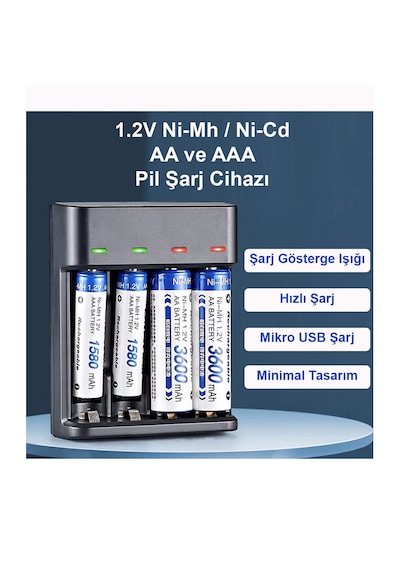 Greentech Pil Şarj Cihazı Dört Yuvalı - 1.2v Ni-mh / Ni-cd Aa / Aaa / Gt-bc07