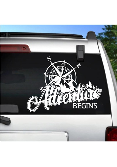 Adventure Begins Sticker - Araba Oto Motosiklet Karavan Araç Cam Sticker - 00344 40x30 Cm