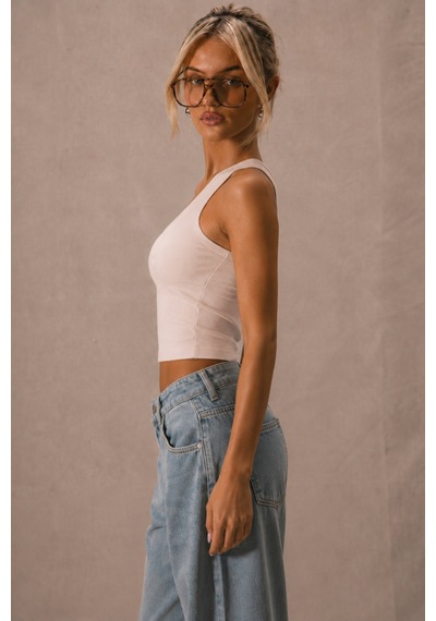 Cool Tarz Kadın Tek Omuz Crop Atlet Esnek Slim Fit Süprem Kumaş Asimetrik Yaka Bluz Bej Bej