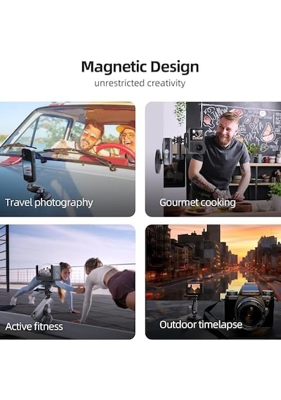 Telesın Manyetik Aksiyon Kamera Tutucu 360 Döner Çift Bilyalı Başlık Metal Montaj Aparatı Güçlü Mıknatıslı Araç Dışı Çekim Vlog Video Kayıt Sabitleyici 1/4 Adaptörlü, Cmm-001