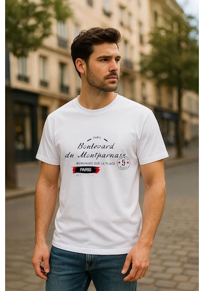 Markapia Erkek Bisiklet Yaka Baskılı Siyah T-shirt Çok Renkli S