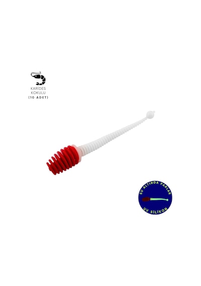 Silikon Kurt Yem - 2,1g 70mm - Fishack Wormix - 10 Adet - Uv - Kırmızı/beyaz