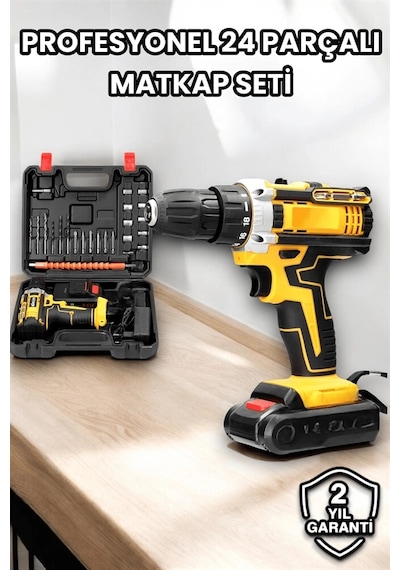 Hubrendy Tekno Metal Dişli 24w Akülü Matkap -çift Bataryalı Ve Led Çalışma Işığı İle Tam Set