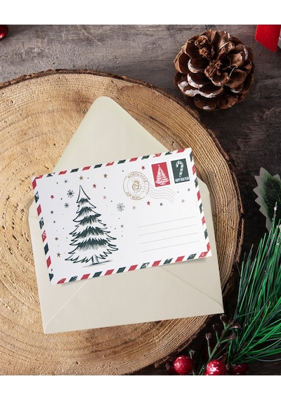 Yılbaşı Çam Ağacı Temalı Kartpostal Ve Zarf Seti, Yeniyıl, Tebrik