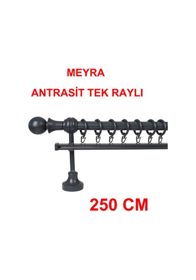 Meyra Demonte Başlıklı Ahşap Rustik Perde Askısı - Tek Raylı -antrasit 250 Cm Antrasit