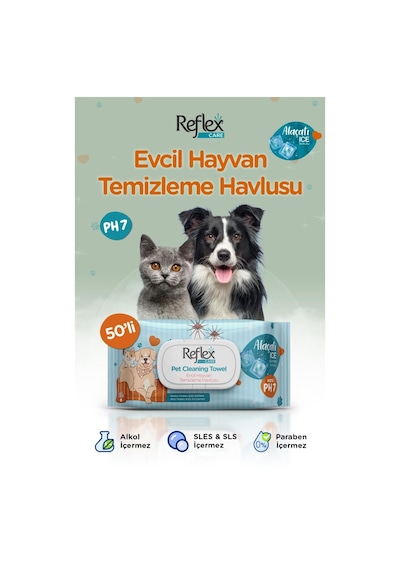 Reflex Care Alaçatı Ice Kokulu Kedi Ve Köpekler İçin Çok Amaçlı Temizleme Mendili 50'li X 3 Adet