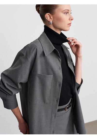 Dilvin 50534 Oversize Gömlek-gri Gri