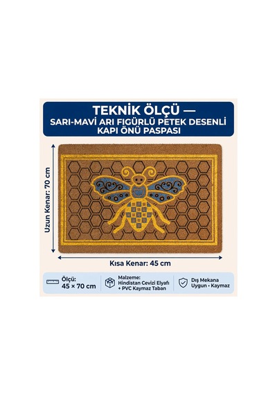 Coco Cc030a Arı Desenli Kalın Kaymaz Taban Nem Alıcı Şık Tasarım Kapı Önü Paspası 45x75 Cm Bej
