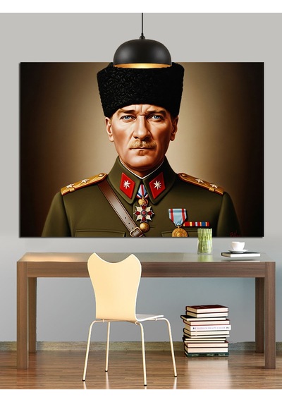 Mustafa Kemal Paşa Portresi Dekoratif Kanvas - Mdf Ahşap Tablo
