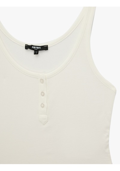 Koton Slim Fit Viskon U Yaka Kolsuz Düğmeli Spor Atlet Ekru 6sak30276nk