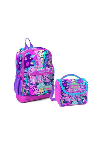 Coral High Dört Bölmeli Kız Çocuk Okul Sırt Çantası ve Beslenme Seti - Grafiti