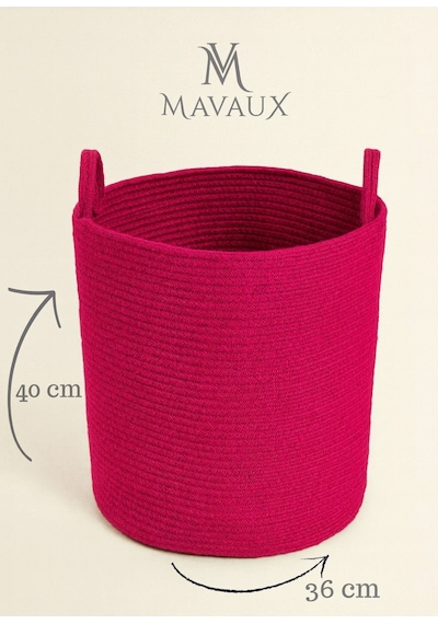 Mavaux El İşçiliği Dokulu Büyük Boy Sepet 40 X 36 Cm Dekoratif Ev Düzeni, Oyuncak Ve Çamaşır Organizer Fuşya