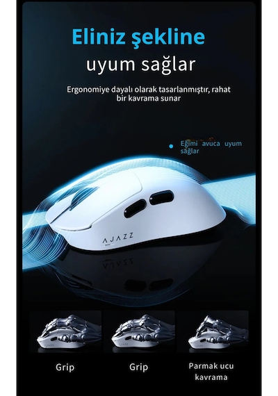 Aj179v2 Max 3 Modlu Kablolu-2.4ghz-bluetooth 1000hz 12.000 Dpı-paw 3311 Optik Sensör Oyuncu Mouse Diğer